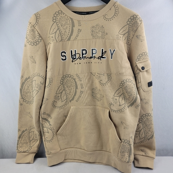 NWT Supply & Demand paisley spray crew neck pocket sweatshirt Size small - Picture 2 of 6